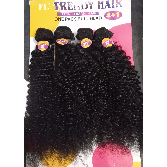 Trendy Hair 100% HH Brazilian New Jerry 4+1 Bundles With Lace Closure 24"- Natural Colour 